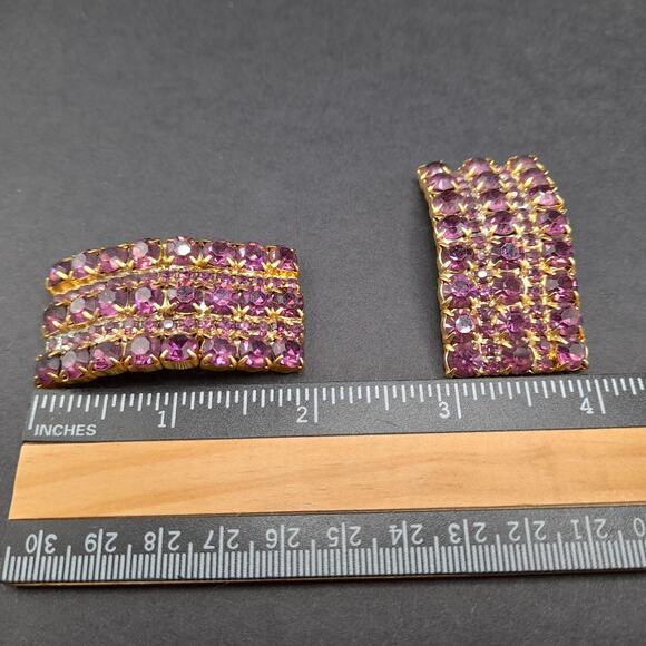 Vintage Purple Rhinestone Shoe Clips, Gold Plated, 1960s - Picture 5 of 10